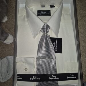 Expressions Cream Men's Dress Shirt with Tie